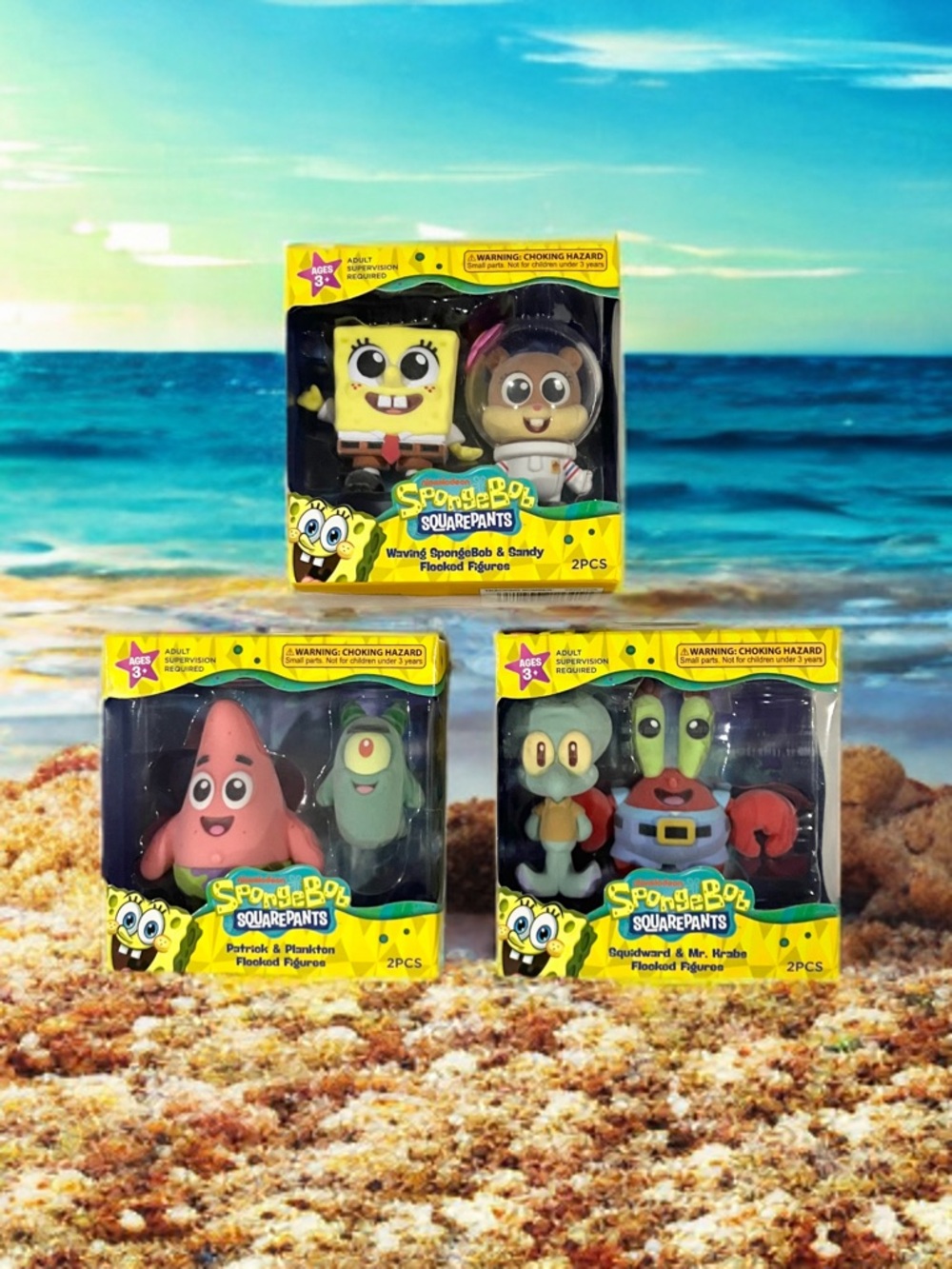Nickelodeon Set Of 6 SpongeBob SquarePants Flocked Figures (3 Boxes) New In Box